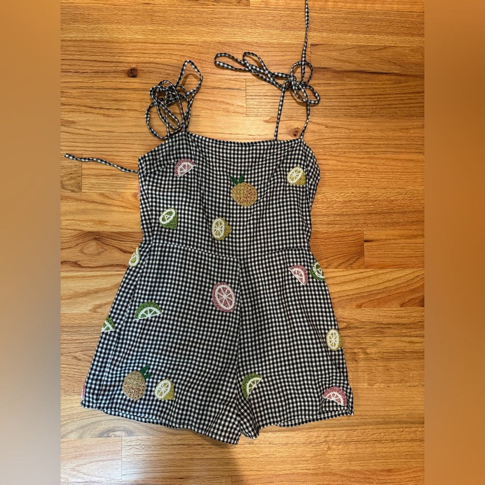 Lovers + Friends Black Gingham Romper